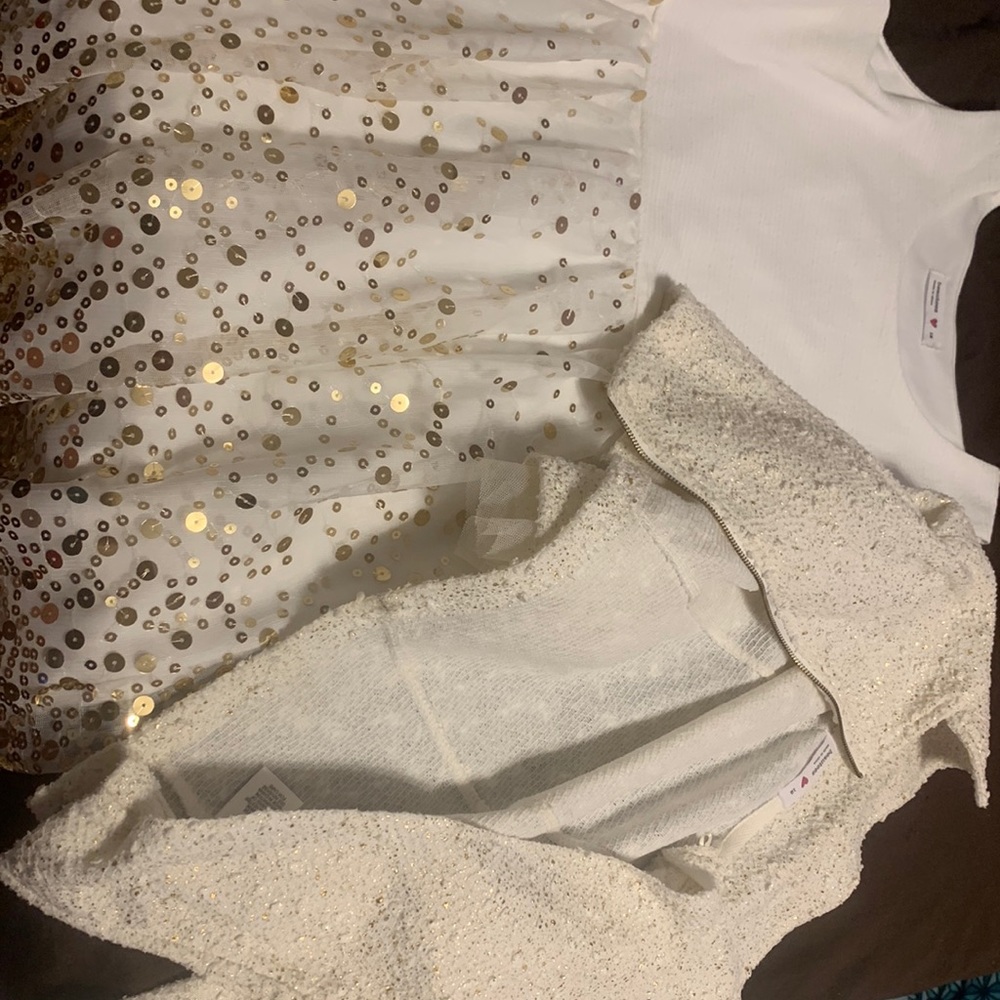 White with gold dress